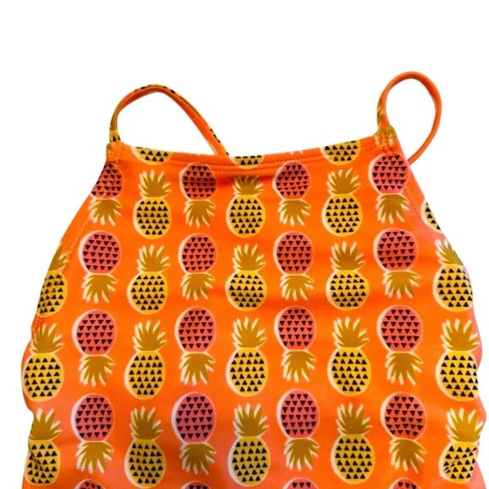 Tea Collection | Girl Orange & Pink Pineapple Print One Piece Swimsuit Size 6